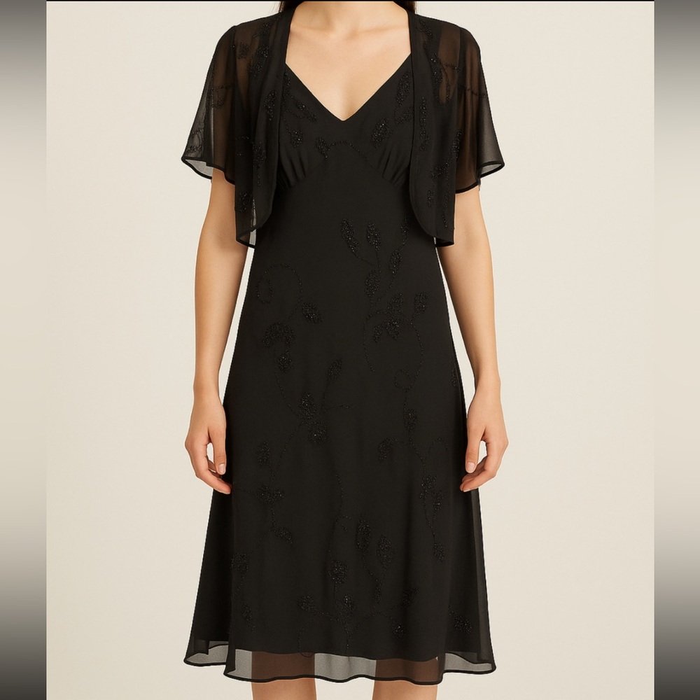Jones New York Black Beaded Maxi Dress